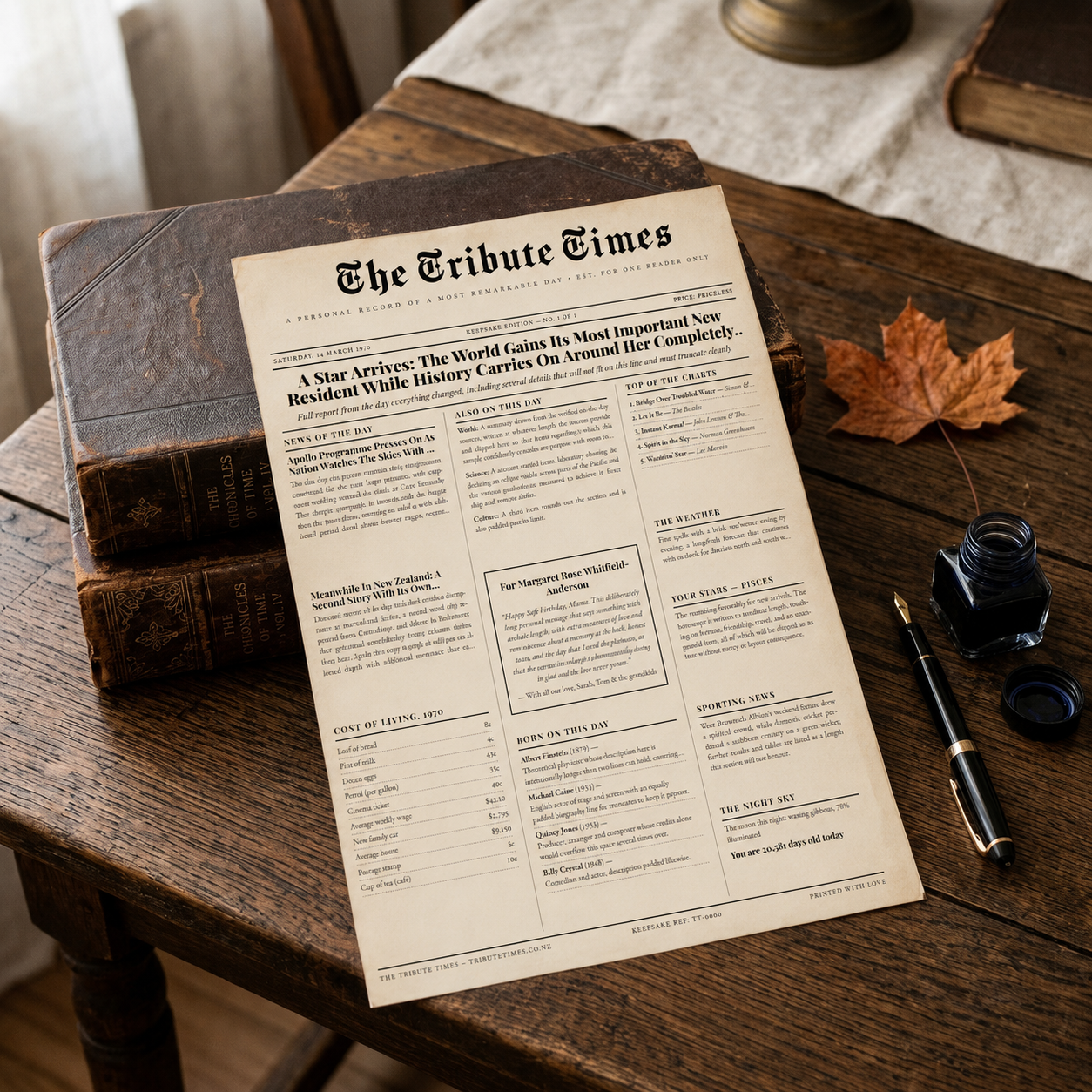 Handcrafted vintage newspaper keepsake