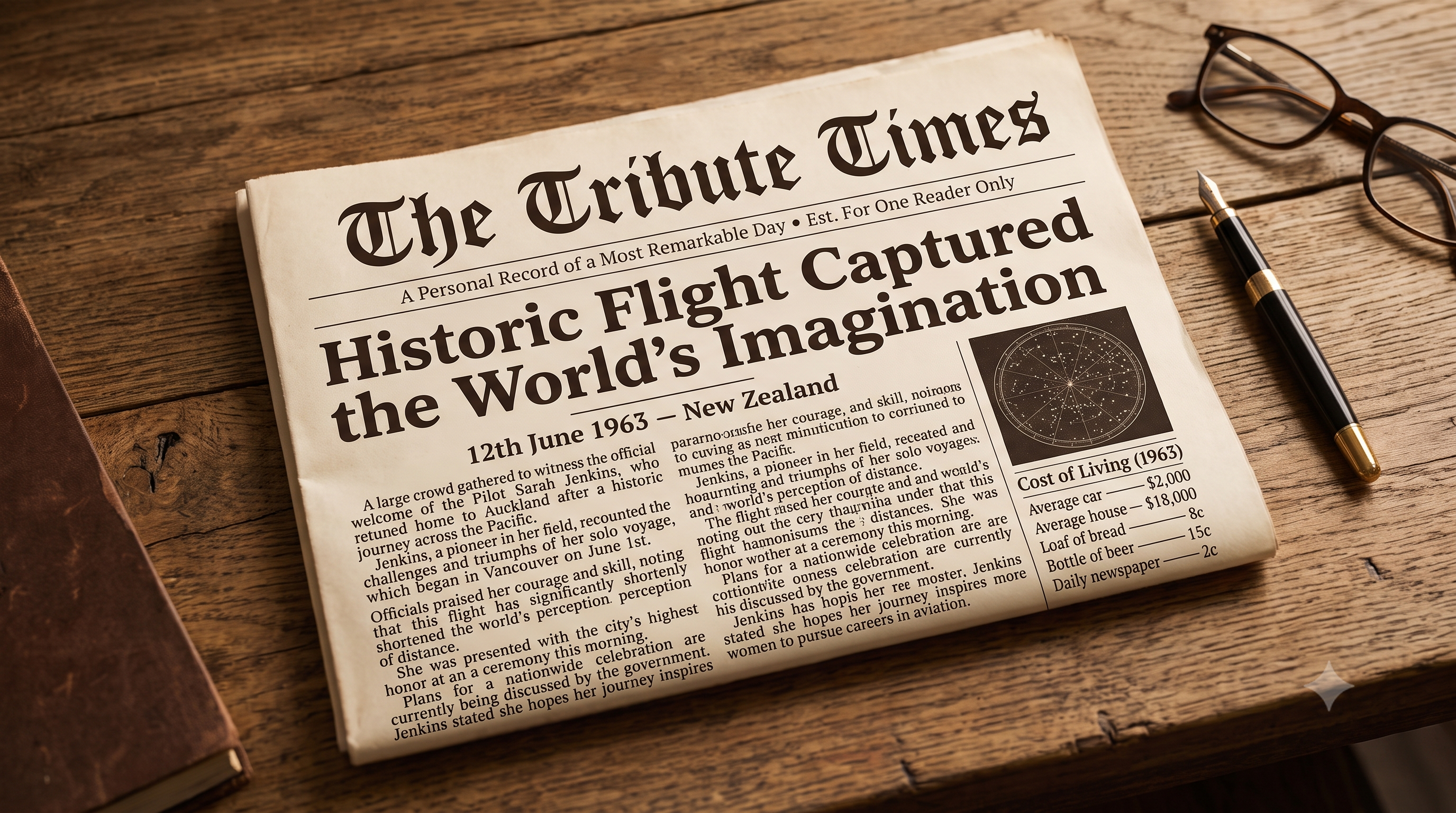 The Tribute Times commemorative newspaper laying on a desk